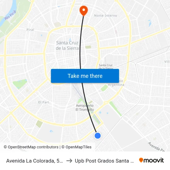 Avenida La Colorada, 5105 to Upb Post Grados Santa Cruz map