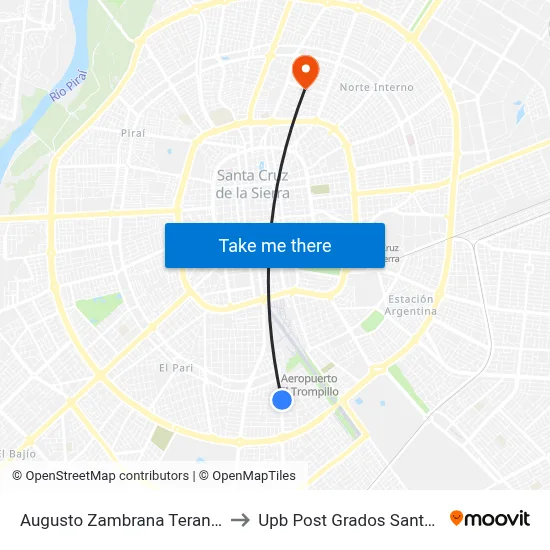 Augusto Zambrana Teran, 3350 to Upb Post Grados Santa Cruz map