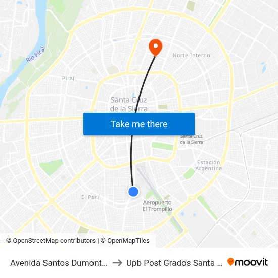 Avenida Santos Dumont, 730 to Upb Post Grados Santa Cruz map