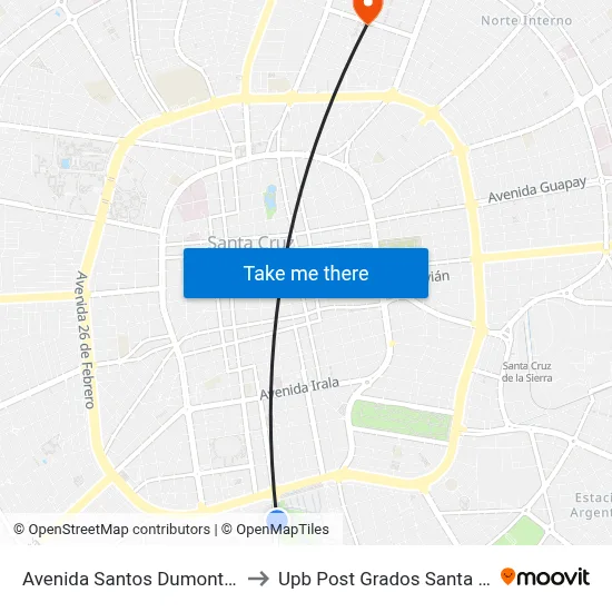 Avenida Santos Dumont, 190 to Upb Post Grados Santa Cruz map