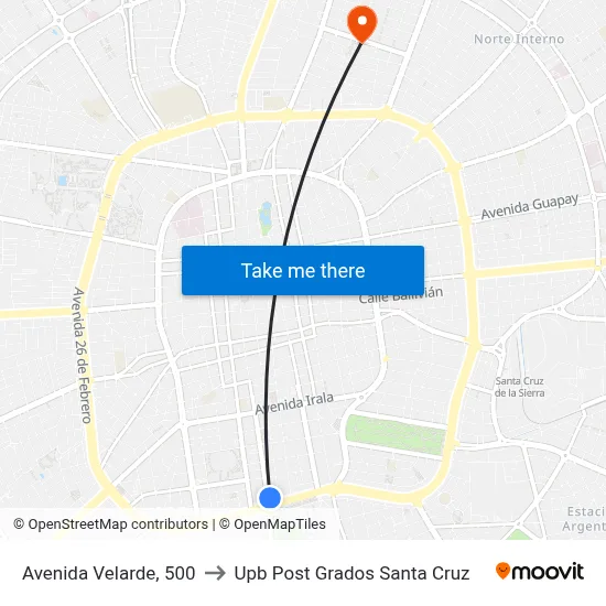 Avenida Velarde, 500 to Upb Post Grados Santa Cruz map