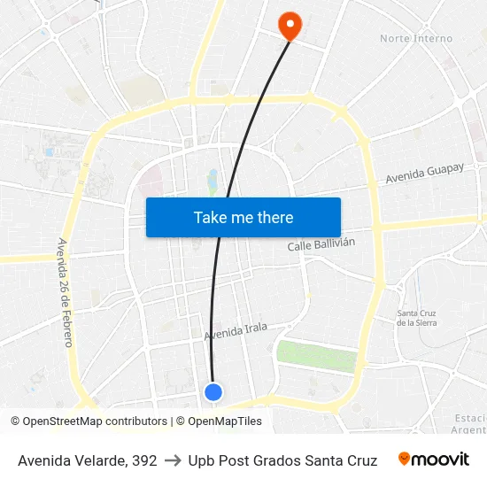 Avenida Velarde, 392 to Upb Post Grados Santa Cruz map