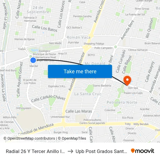 Radial 26 Y Tercer Anillo Interno to Upb Post Grados Santa Cruz map