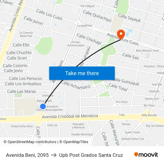 Avenida Beni, 2095 to Upb Post Grados Santa Cruz map