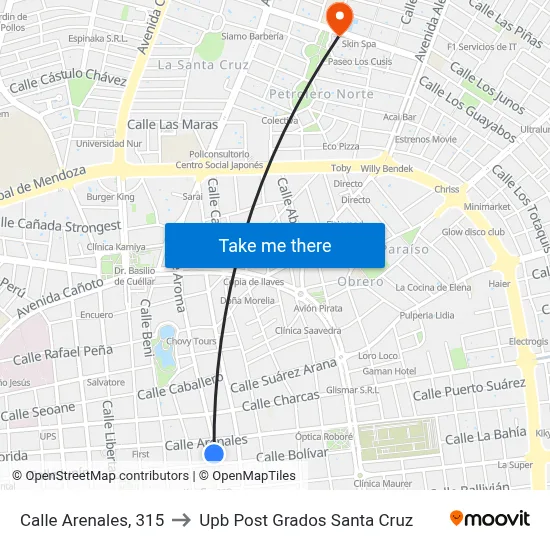 Calle Arenales, 315 to Upb Post Grados Santa Cruz map