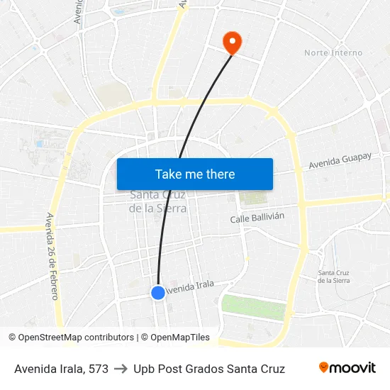 Avenida Irala, 573 to Upb Post Grados Santa Cruz map