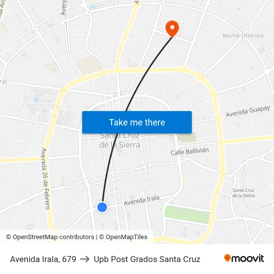 Avenida Irala, 679 to Upb Post Grados Santa Cruz map
