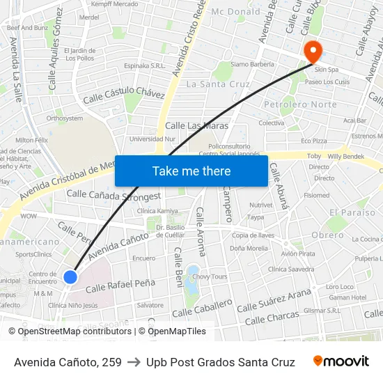 Avenida Cañoto, 259 to Upb Post Grados Santa Cruz map