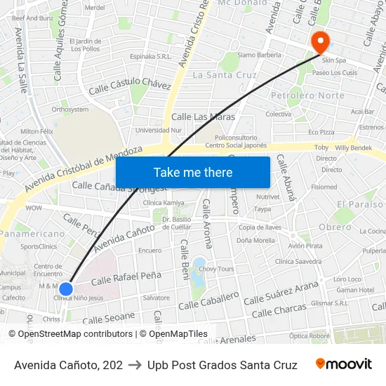 Avenida Cañoto, 202 to Upb Post Grados Santa Cruz map