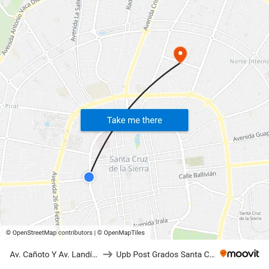 Av. Cañoto Y Av. Landívar to Upb Post Grados Santa Cruz map