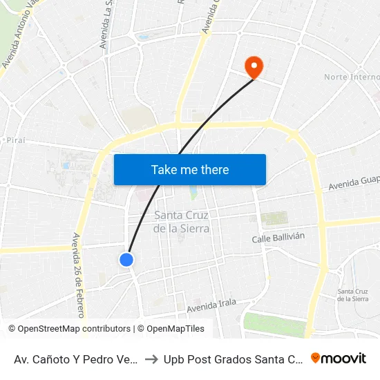 Av. Cañoto Y Pedro Veléz to Upb Post Grados Santa Cruz map