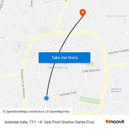 Avenida Irala, 711 to Upb Post Grados Santa Cruz map