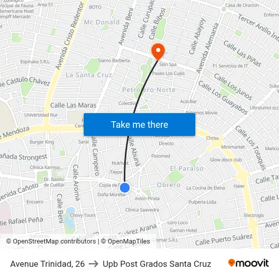Avenue Trinidad, 26 to Upb Post Grados Santa Cruz map