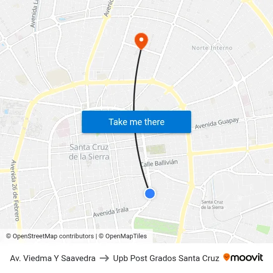 Av. Viedma Y Saavedra to Upb Post Grados Santa Cruz map