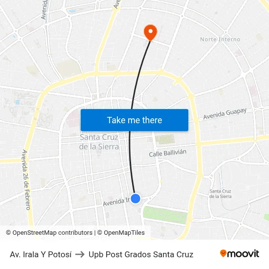 Av. Irala Y Potosí to Upb Post Grados Santa Cruz map
