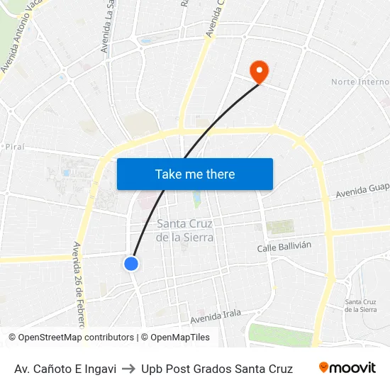 Av. Cañoto E Ingavi to Upb Post Grados Santa Cruz map