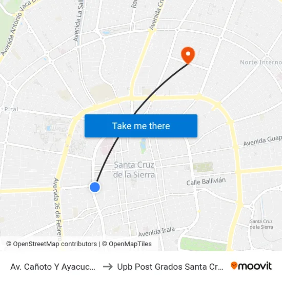 Av. Cañoto Y Ayacucho to Upb Post Grados Santa Cruz map