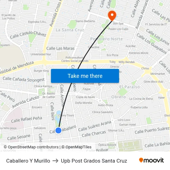 Caballero Y Murillo to Upb Post Grados Santa Cruz map