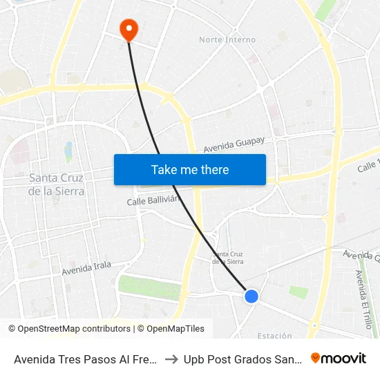 Avenida Tres Pasos Al Frente, 117 to Upb Post Grados Santa Cruz map