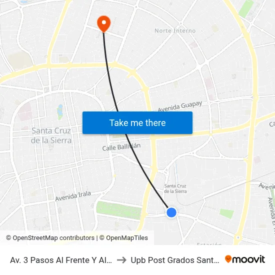 Av. 3 Pasos Al Frente Y Alameda to Upb Post Grados Santa Cruz map