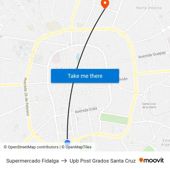 Supermercado Fidalga to Upb Post Grados Santa Cruz map