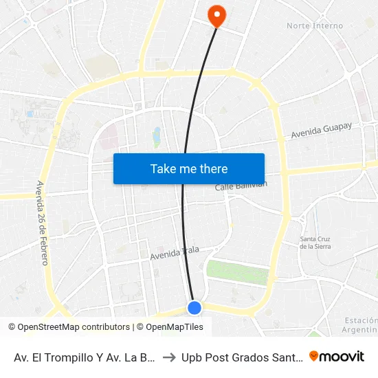 Av. El Trompillo Y Av. La Barranca to Upb Post Grados Santa Cruz map
