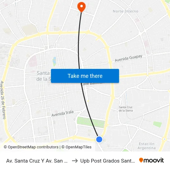 Av. Santa Cruz Y Av. San Aurelio to Upb Post Grados Santa Cruz map