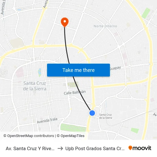 Av. Santa Cruz Y Rivero to Upb Post Grados Santa Cruz map