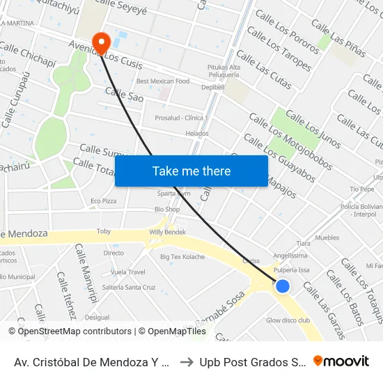 Av. Cristóbal De Mendoza Y Av. Mutualista to Upb Post Grados Santa Cruz map