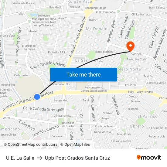 U.E. La Salle to Upb Post Grados Santa Cruz map