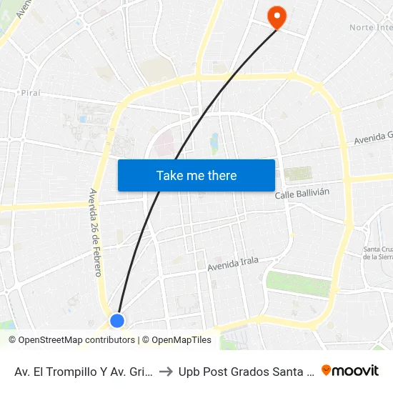 Av. El Trompillo Y Av. Grigotá to Upb Post Grados Santa Cruz map