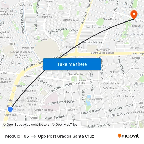 Módulo 185 to Upb Post Grados Santa Cruz map