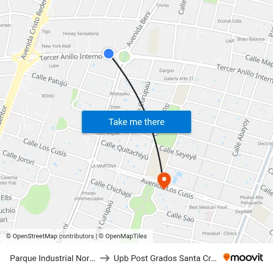 Parque Industrial Norte to Upb Post Grados Santa Cruz map