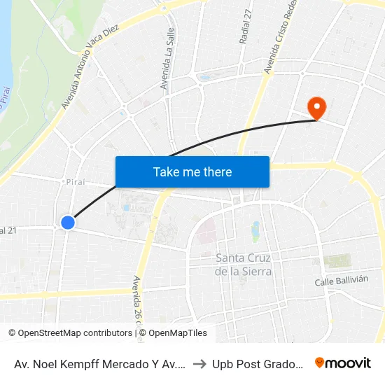 Av. Noel Kempff Mercado Y Av. Hernando Sanabria to Upb Post Grados Santa Cruz map