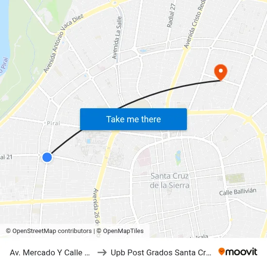Av. Mercado Y Calle 11 to Upb Post Grados Santa Cruz map