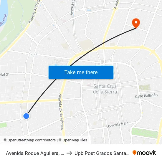 Avenida Roque Aguilera, 3250 to Upb Post Grados Santa Cruz map