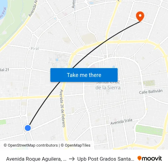 Avenida Roque Aguilera, 3050 to Upb Post Grados Santa Cruz map