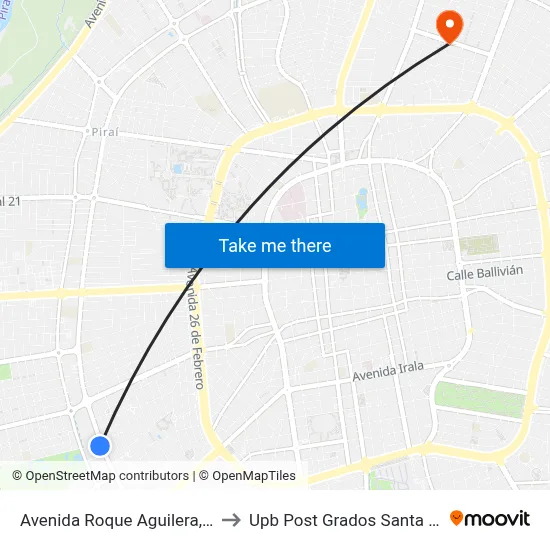 Avenida Roque Aguilera, 302 to Upb Post Grados Santa Cruz map
