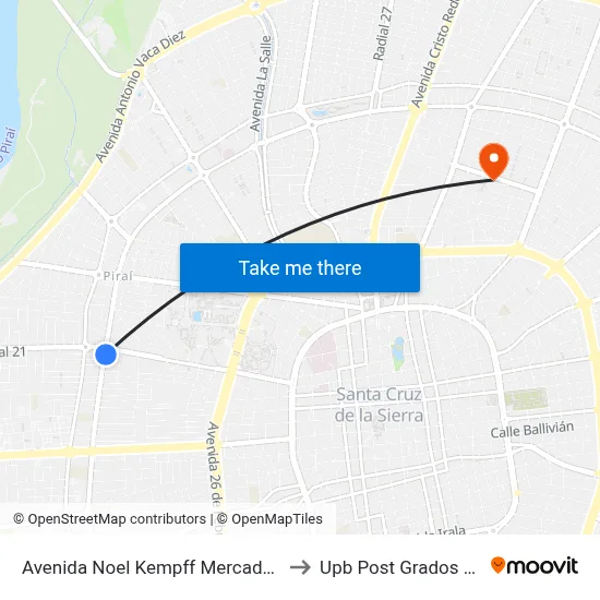 Avenida Noel Kempff Mercado Y Av. Sanabria to Upb Post Grados Santa Cruz map