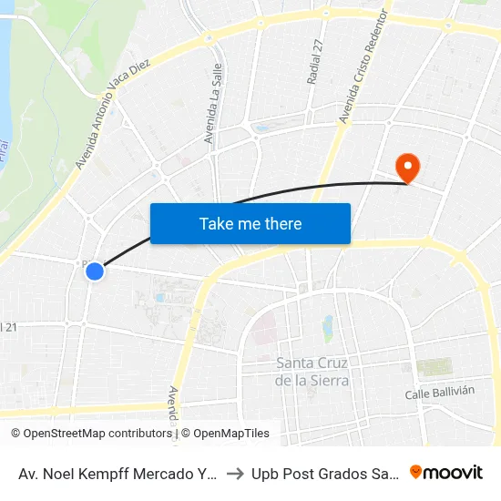 Av. Noel Kempff Mercado Y Av. Busch to Upb Post Grados Santa Cruz map
