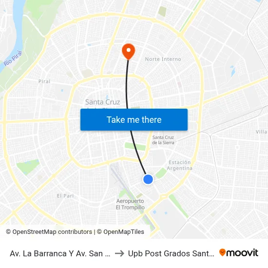 Av. La Barranca Y Av. San Aurelio to Upb Post Grados Santa Cruz map
