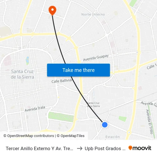 Tercer Anillo Externo Y Av. Tres Pasos Al Frente to Upb Post Grados Santa Cruz map