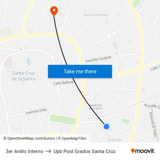 3er Anillo Interno to Upb Post Grados Santa Cruz map