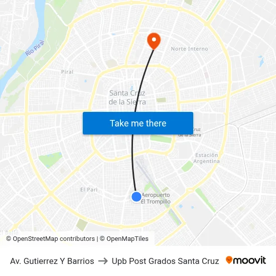 Av. Gutierrez Y Barrios to Upb Post Grados Santa Cruz map