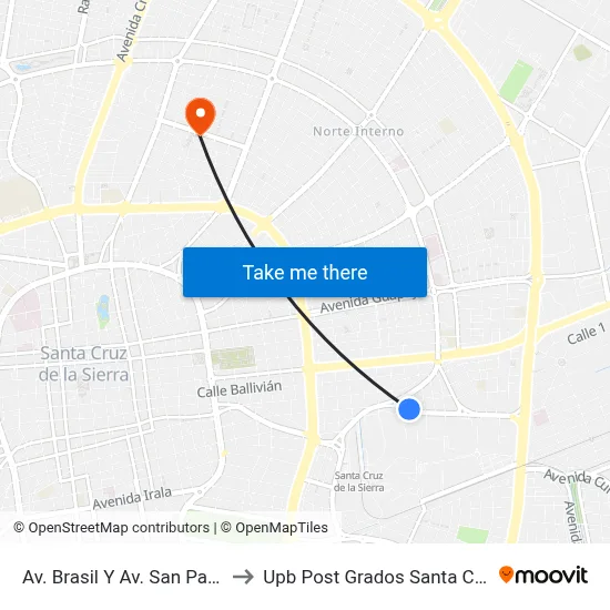 Av. Brasil Y Av. San Pablo to Upb Post Grados Santa Cruz map