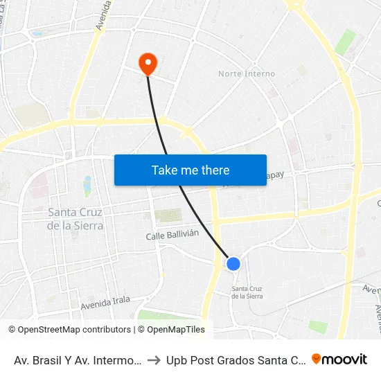 Av. Brasil Y Av. Intermodal to Upb Post Grados Santa Cruz map