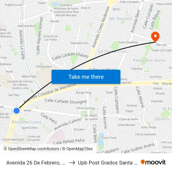 Avenida 26 De Febrero, 1242 to Upb Post Grados Santa Cruz map