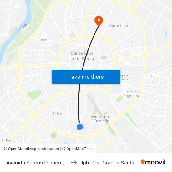 Avenida Santos Dumont, 3110 to Upb Post Grados Santa Cruz map
