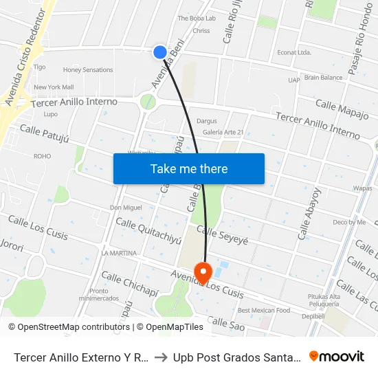 Tercer Anillo Externo Y Ryden to Upb Post Grados Santa Cruz map