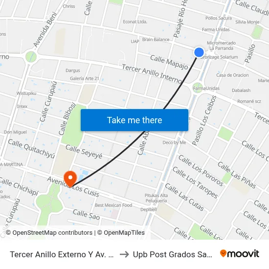 Tercer Anillo Externo Y Av. Alemania to Upb Post Grados Santa Cruz map